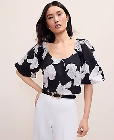 Ann Taylor Floral Puff Sleeve Top In Black