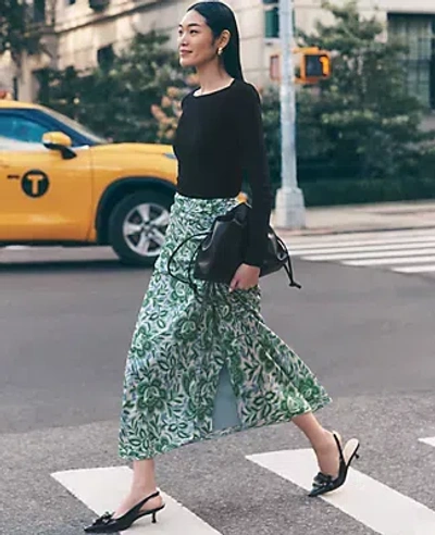 Ann Taylor Floral Ruched Midi Skirt In Mellow Mint