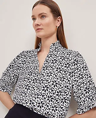 Ann Taylor Floral Ruffle Collar Shirt In Black