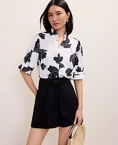 Ann Taylor Floral Ruffle Collar Shirt In Multi