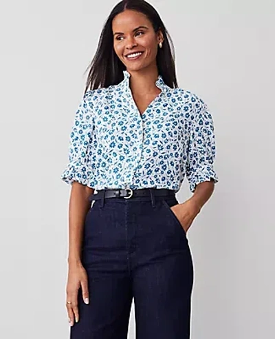 Ann Taylor Floral Ruffle Collar Shirt In Winter White