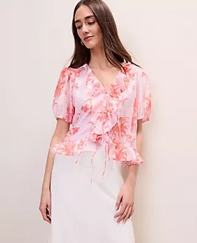 Ann Taylor Floral Ruffle Trim Blouse