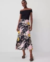 Ann Taylor Floral Satin Bias Midi Slip Skirt In Black B