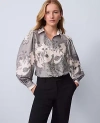 Ann Taylor Floral Satin Blouse In Brown