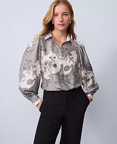 Ann Taylor Floral Satin Blouse In Brown