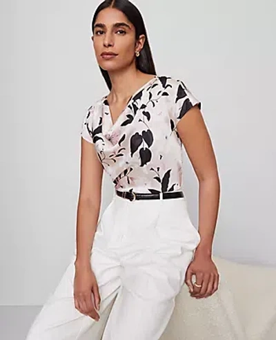 Ann Taylor Floral Satin Cowl Neck Top