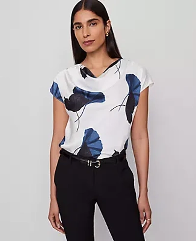 Ann Taylor Floral Satin Cowl Neck Top In Gray