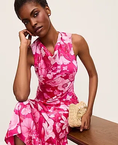 Ann Taylor Floral Satin Halter Dress In Pink