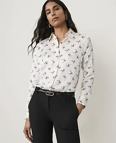 Ann Taylor Floral Satin Modern Shirt In Sea Pearl