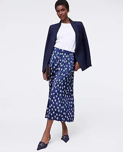 Ann Taylor Floral Satin Pleated Midi Skirt In Multi
