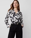 Ann Taylor Floral Satin Wrap Bodysuit In Black