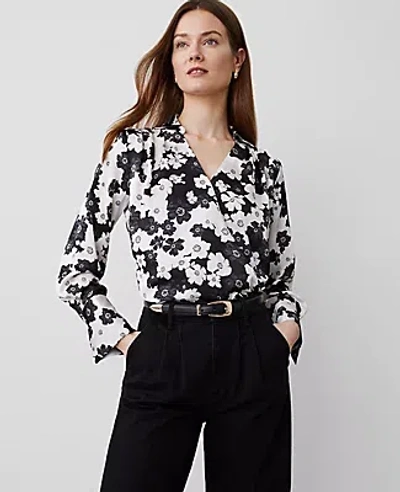 Ann Taylor Floral Satin Wrap Bodysuit In Black