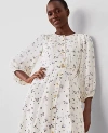 Ann Taylor Petite Floral Seamed Flare Dress In Winter White