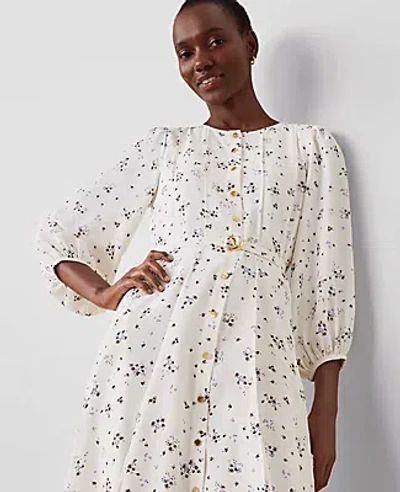 Ann Taylor Floral Seamed Flare Dress In Winter White