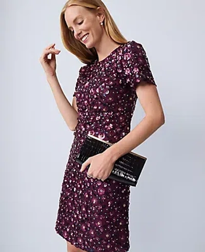 Ann Taylor Floral Sequin Shift Dress In Purple