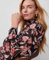 Ann Taylor Petite Floral Shirred Banded Hem Popover Top In Black