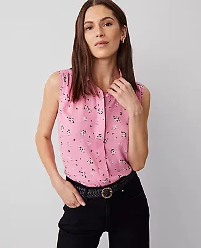 Ann Taylor Floral Shirred Sleeveless Shirt In Enchanted Pink