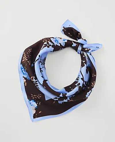 Ann Taylor Floral Silk Scarf In Cheerful Blue