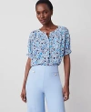 Ann Taylor Floral Silky Puff Sleeve Blouse In Winter White