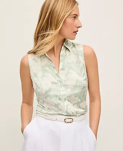 Ann Taylor Floral Sleeveless Essential Shirt In Green