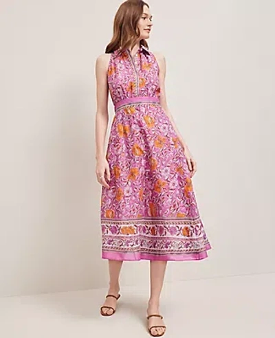 Ann Taylor Floral Sleeveless Flare Shirtdress In Orchid Glow