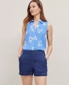 Ann Taylor Floral Sleeveless Shirt In Maritime Blue