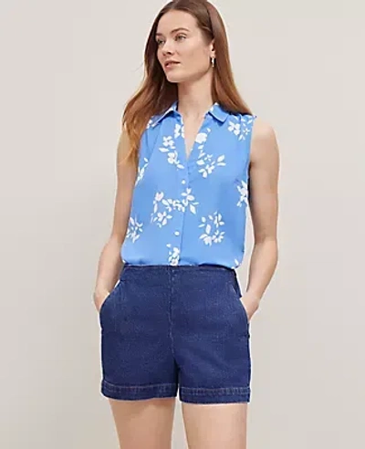 Ann Taylor Floral Sleeveless Shirt In Maritime Blue