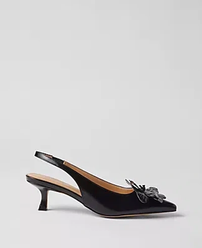 Ann Taylor Floral Slingback Leather Kitten Heel Pumps In Black