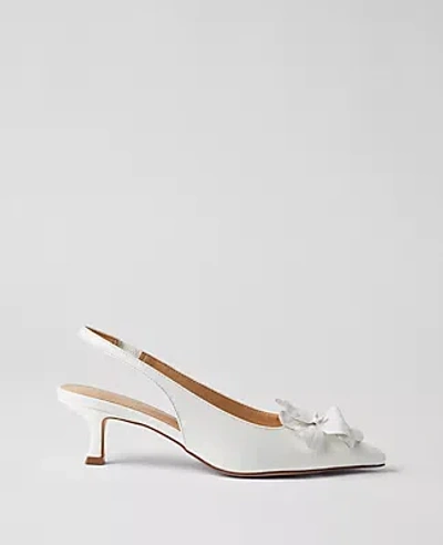 Ann Taylor Floral Slingback Leather Kitten Heel Pumps In White
