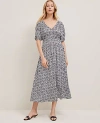 Ann Taylor Floral Smocked Puff Sleeve Dress In Black
