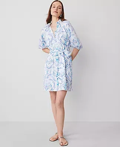 Ann Taylor Floral Split Neck Flare Dress In Sea Isle