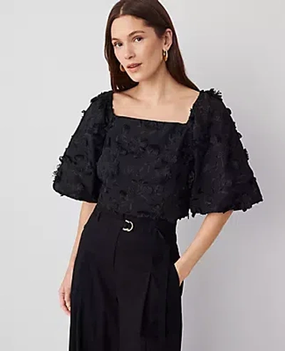 Ann Taylor Floral Square Neck Blouse In Black