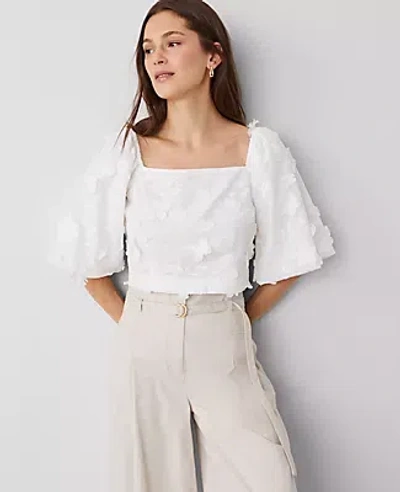 Ann Taylor Floral Square Neck Blouse In White