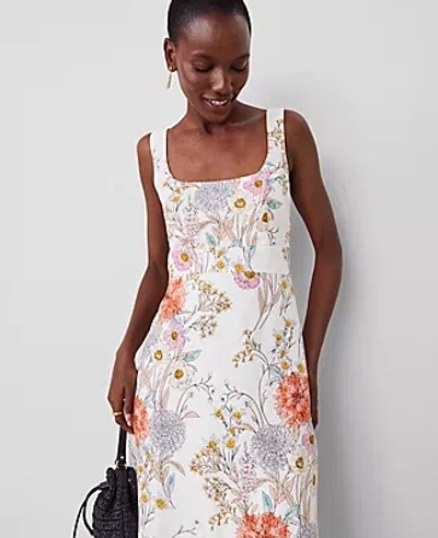 Ann Taylor Floral Square Neck Flare Dress In Orchid Hush