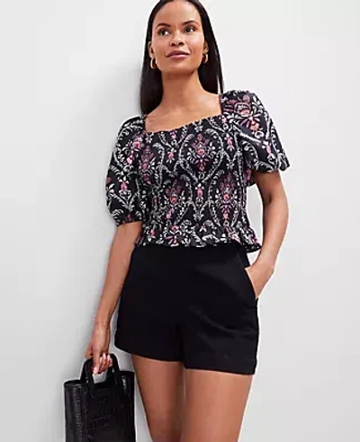 Ann Taylor Floral Square Neck Smocked Top
