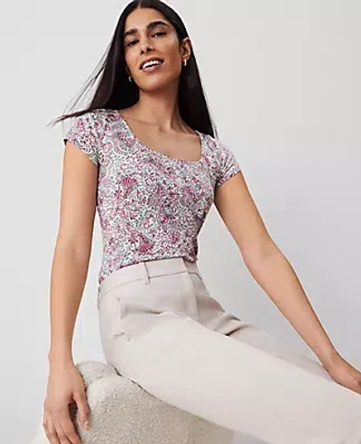 Ann Taylor Floral Square Neck Tee In Orchid Glow
