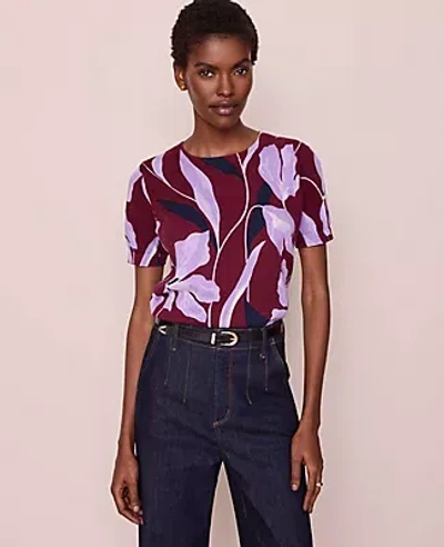 Ann Taylor Floral Sweater Tee In Burgundy