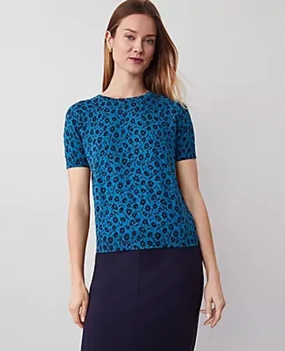 Ann Taylor Floral Sweater Tee In Gulf Blue