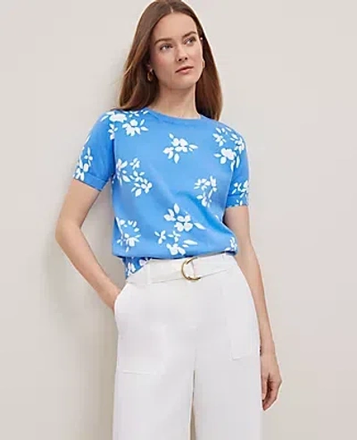 Ann Taylor Floral Sweater Tee In Maritime Blue