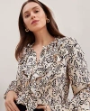 Ann Taylor Floral Tie Neck Ruffle Popover Top In Sands Edge