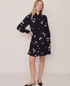 Ann Taylor Floral Tie Neck Trapeze Dress In Black