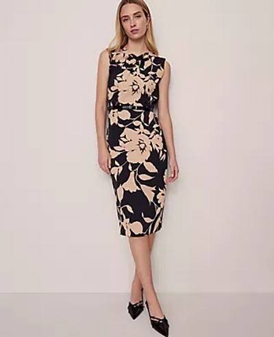 Ann Taylor Floral Twist Neck Midi Sheath Dress In Brown