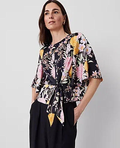 Ann Taylor Floral Wrap Blouse In Black B