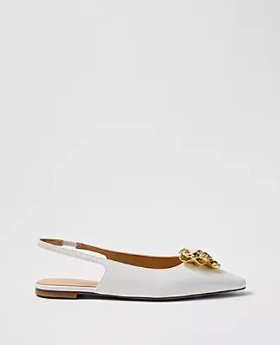 Ann Taylor Flower Leather Slingback Flat In White