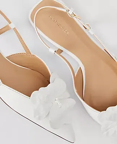 Ann Taylor Flower Nip Toe Leather Slingback Flats In White