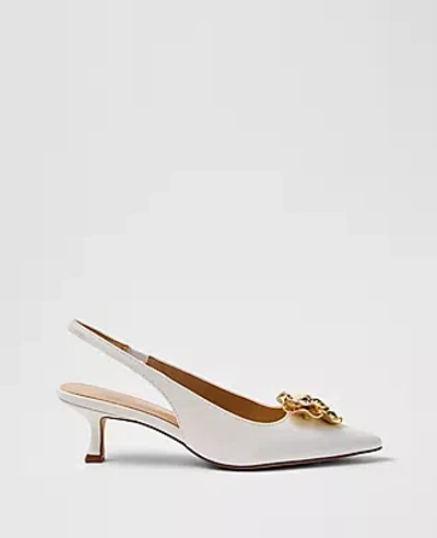 Ann Taylor Flower Patent Leather Slingback Pump In White