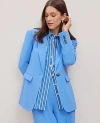 Ann Taylor Fluid Crepe Fitted Long Blazer In Maritime Blue
