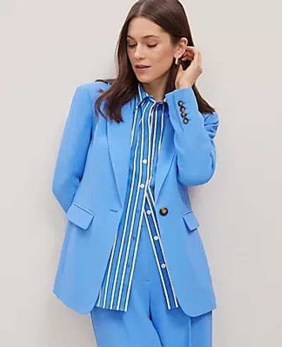 Ann Taylor Fluid Crepe Fitted Long Blazer In Maritime Blue