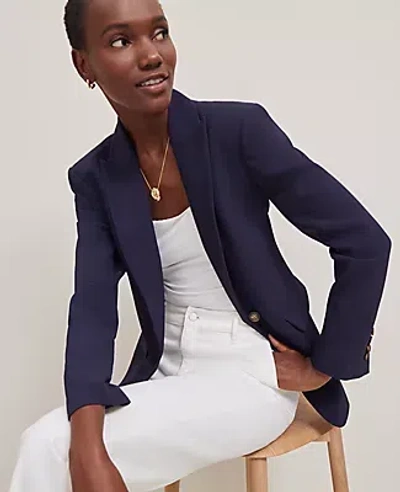 Ann Taylor Fluid Crepe Fitted Long Blazer In Night Sky