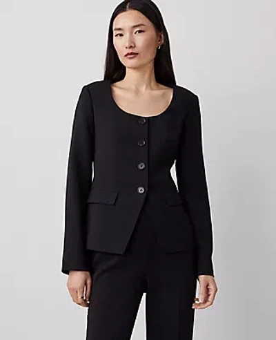 Ann Taylor Fluid Crepe Fitted U-neck Jacket In Black